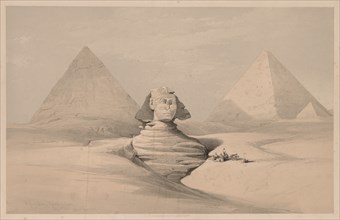 Egypt and Nubia: Volume I - No. 18, The Great Sphinx, Pyramids of Gizeh, Front View, 1839. Creator: Louis Haghe (British, 1806-1885).