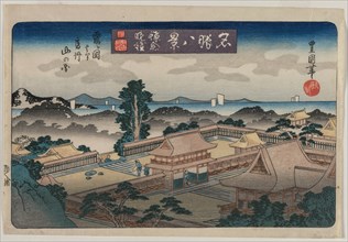 Eight Views of Famous Places: Evening Bell in Kamakura: The Mountains in Awa Province..., early 1830 Creator: Utagawa Toyokuni II (Japanese, 1777-1835).