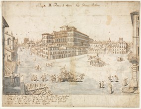 Eighteen Views of Rome: The Piazza Barberini (recto)..., 1665. Creator: Lievin Cruyl (Flemish, c. 1640-c. 1720).