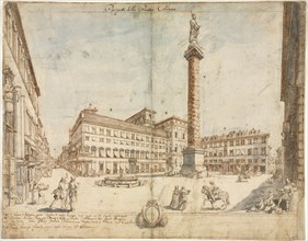 Eighteen Views of Rome: The Piazza Colonna, 1664. Creator: Lievin Cruyl (Flemish, c. 1640-c. 1720).