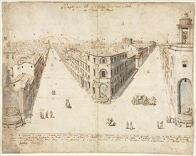 Eighteen Views of Rome: The Quattro Fontane Looking Toward Monte Cavallo, 1665. Creator: Lievin Cruyl (Flemish, c. 1640-c. 1720).