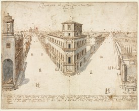 Eighteen Views of Rome: The Quattro Fontane Looking Toward Santa Maria Maggiore, 1665. Creator: Lievin Cruyl (Flemish, c. 1640-c. 1720).