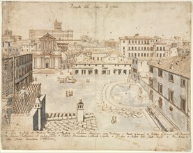 Eighteen Views of Rome: The Trevi Fountain, 1665. Creator: Lievin Cruyl (Flemish, c. 1640-c. 1720).