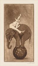 Elephant and Clown (LElephant et le Clown), c. 1889. Creator: Henri Charles Guérard (French, 1846-1897).