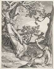 Elijah in the Wilderness Fed by Ravens, 1604. Creator: Jan Saenredam (Dutch, 1565-1607); Jan Saenredam (Dutch, 1565-1607).
