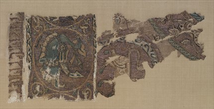 Embroidered border and field of animals in large roundels, 1000s-1100s. Creator: Unknown.