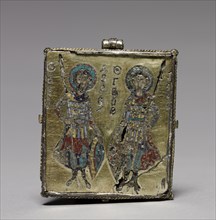Enkolpion with the Crucifixion (front) and Saints Theodore and George (back), 1080-1120. Creator: Unknown.