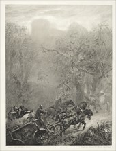 Essay on Stone with Brush and Scraper: The Convoy of Prisoners through a Woods, 1851. Creator: Adolph von Menzel (German, 1815-1905).