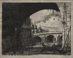Etchings of Paris: An Arch of the Notre Dame Bridge, 1853. Creator: Charles Meryon (French, 1821-1868).