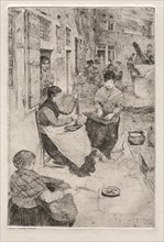 Etchings of Venice: Bead Stringers, 1882. Creator: Otto H. Bacher (American, 1856-1909).