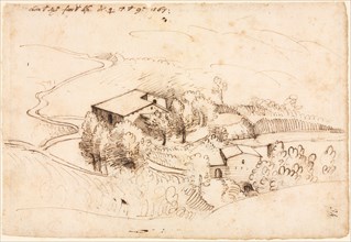 Farm with Trees in a Hilly Landscape (recto), 1567. Creator: Gherardo Cibo (Italian, 1512-1600).