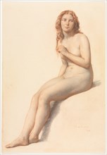 Female Nude, Seated, Three Quarter View from Front, 1859. Creator: William Mulready (British, 1786-1863).