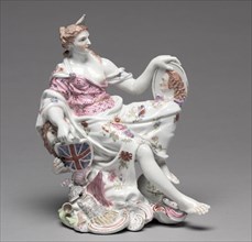 Figure of Britannia, c. 1750-60. Creator: Longton Hall Porcelain Factory (British); Vauxhall Porcelain Factory (British, 1751-1764), attributed to.