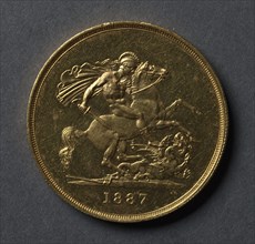Five Pounds (reverse), 1887. Creator: Benedetto Pistrucci (Italian, 1784-1855).