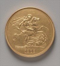 Five Pounds (reverse), 1902. Creator: Benedetto Pistrucci (Italian, 1784-1855).