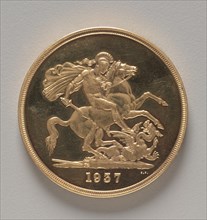 Five Pounds (reverse), 1937. Creator: Benedetto Pistrucci (Italian, 1784-1855).