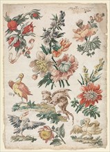 Floral Designs with Birds and Griffon, 1784. Creator: Giacomo Cavenezia (Italian).