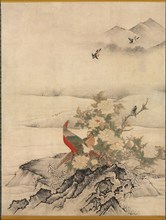 Flowers and Birds in a Spring Landscape, 1500s. Creator: Kano Motonobu (Japanese, c. 1476-1559), attributed to.
