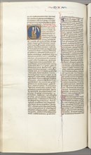 Fol. 360v, Nahum, historiated initial O, Nahum kneeling with a scroll, bust of God above, c. 1275-13 Creator: Unknown.