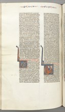 Fol. 362v, Zephaniah, historiated initial V, Zephaniah kneeling with a scroll, bust of God..., c. 12 Creator: Unknown.