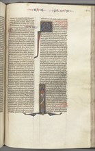 Fol. 404r, Mark, historiated initial I, Mark standing with a scroll, c. 1275-1300. Creator: Unknown.