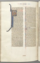 Fol. 453v, Colossians, historiated initial P, Paul standing talking to the bust of God above, c. 127 Creator: Unknown.