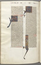 Fol. 481v, Jude, historiated initial I, Jude standing with a scroll, c. 1275-1300. Creator: Unknown.