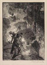 Fontainebleau Forest: Fern Burners (La Forêt de Fontainebleau: Les brûleurs de fougères), 1890. Creator: Auguste Louis Lepère (French, 1849-1918); A. Desmoulins, Published in Revue Illustrée, 1887-90.