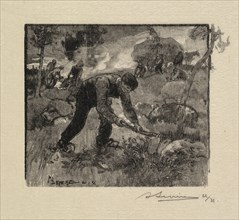 Fontainebleau Forest: Pulling the Heather (La Forêt de Fontainebleau: Arracheurs de Bruyères), 1890. Creator: Auguste Louis Lepère (French, 1849-1918); A. Desmoulins, Published in Revue Illustrée, 188...