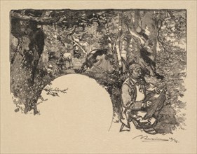 Fontainebleau Forest: The Painters (La Forêt de Fontainebleau: Les Peintres), 1890. Creator: Auguste Louis Lepère (French, 1849-1918); A. Desmoulins, Published in Revue Illustrée, 1887-90.