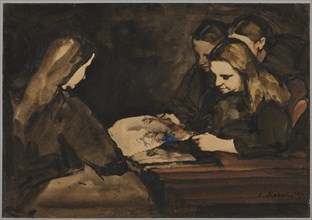 Four Girls Studying a Drawing, 1876 . Creator: Théodule Ribot (French, 1823-1891).