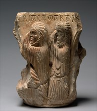 Fragment of a Double Capital: Mary and Martha at the Raising of Lazarus, 1145-1165. Creator: Unknown.