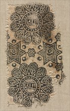 Fragment of a wood-block print on linen, 1200s - 1300s. Creator: Unknown.