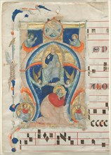 Fragment of an Antiphonary with Historiated Initial (A): Christ in Majesty, 1308. Creator: Neri da Rimini (Italian).