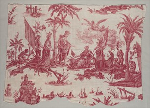 Fragment of Copperplate Printed Linen with "America Doing Homage to France" Design, 1790. Creator: Unknown.