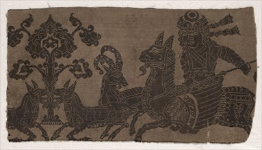 Fragment with Mounted Hunter Spearing Animals, 900s. Creator: Unknown.