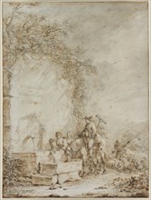 Frontispiece for an Album of Drawings: Peasants at a Fountain (recto)..., 1784. Creator: Dirk Langendijk (Dutch, 1748-1805).