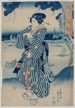 Geisha Standing on the Bank of the Sumida River..., early 1830s. Creator: Utagawa Kuniyoshi (Japanese, 1797-1861).