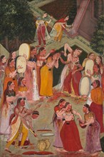 Girls Spraying Each Other at Holi, c. 1640-1650. Creator: Unknown.