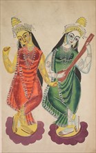 Goddesses Lakshmi and Sarasvati, 1800s. Creator: Unknown.