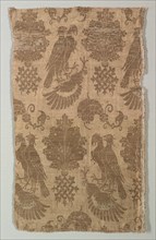 Gold-patterned Silk with Falcons and Heraldry, 1360-1400. Creator: Unknown.