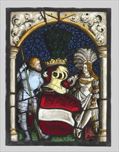 Heraldic Panel Depicting a Knight and a Lady with the Arms of the Archduchy of Austria, c. 1515. Creator: Unknown.