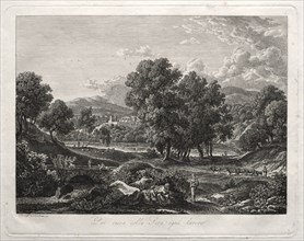 Heroic Landscape: The Shepherd's Dance on the Bridge, 1792. Creator: Johann Christian Reinhart (German, 1761-1847).
