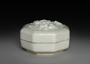 Hexagonal Covered Box with Lions in Relief: Qingbai Ware, 1300-1325. Creator: Unknown.