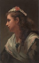 His First Model-Miss Russell, c. 1873. Creator: William Morris Hunt (American, 1824-1879), attributed to.