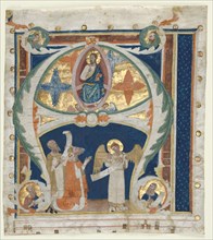 Historiated Initial (A) Excised from a Gradual: Christ in Majesty with King David..., c. 1300-1340. Creator: Unknown.
