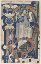 Historiated Initial (P) Excised from a Choral Book: St. Michael and the Dragon, early 1200s. Creator: Unknown.