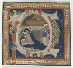 Historiated Initial (P) Excised from a Gradual: The Nativity, c. 1350-1375. Creator: Lippo Vanni (Italian), attributed to.