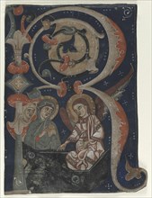 Historiated Initial (R) Excised from a Gradual: The Three Marys at the Tomb, c. 1200-1230. Creator: Unknown.