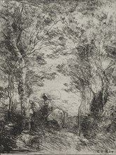 Horseman in the Woods, original impression 1854, printed in 1921. Creator: Jean Baptiste Camille Corot (French, 1796-1875); M. Le Garrec.